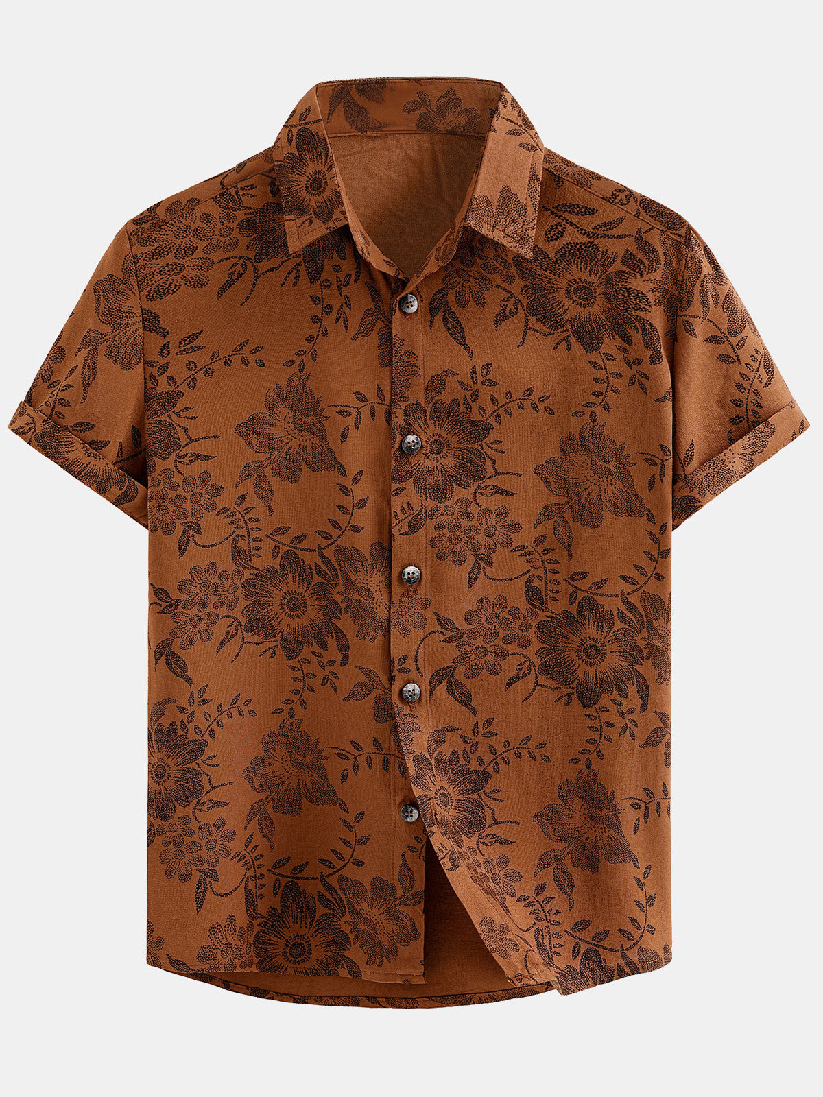 Boy‘s Brown Hawaiian Short Sleeve Casual Floral Shirt