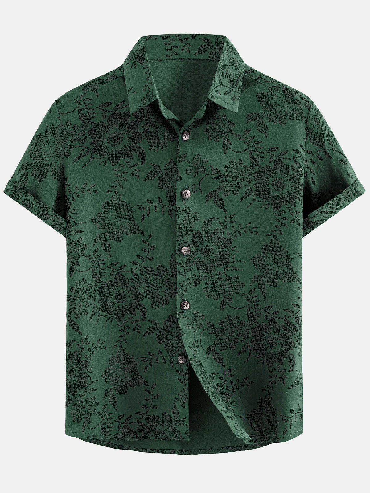 Boy‘s Green Hawaiian Short Sleeve Casual Floral Shirt