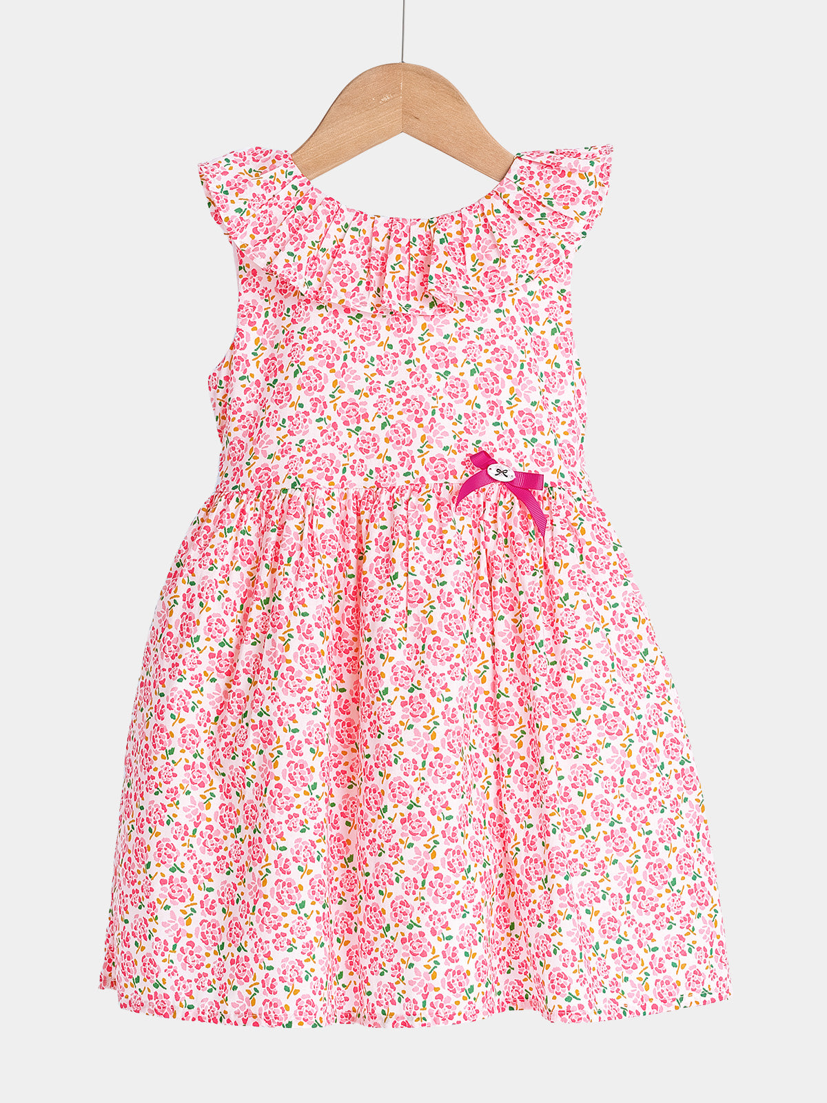 Girls' Pink Ditsy Floral Ruffle Collar Casual Summer Party Dress