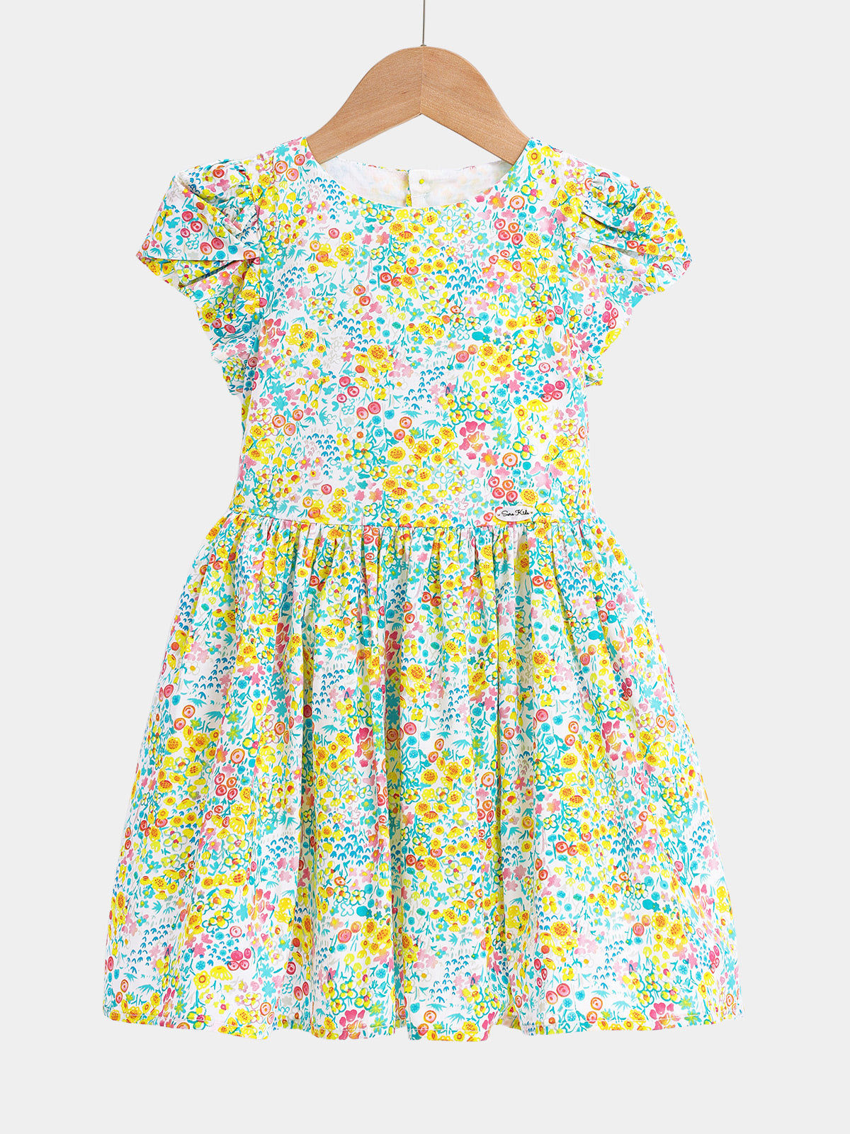 Vibrant Meadow Floral Ruffle Sleeve Dress for Girls