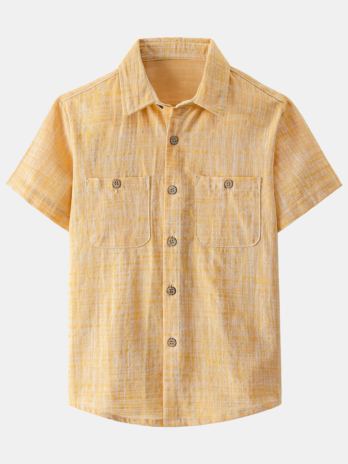 Boy's Yellow Short Sleeve Casual 100% Cotton Woven Shirt