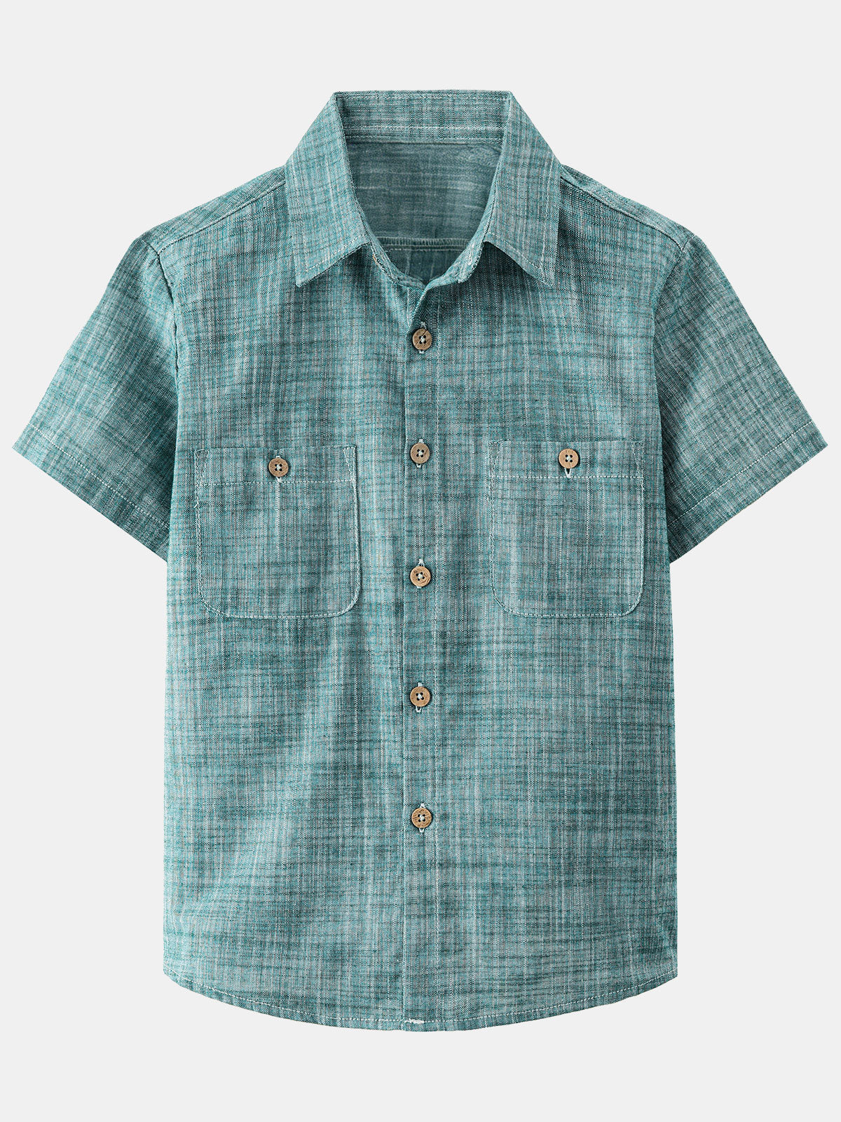 Boy's Green Short Sleeve Casual 100% Cotton Woven Shirt