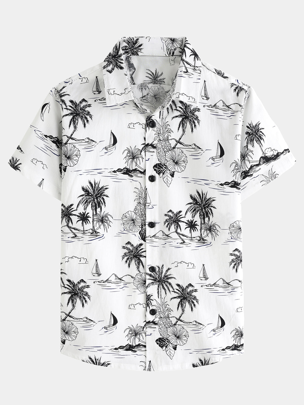 Boy's Plam Tree Print Tropical Aloha Hawaiian Summer Short Sleeve Shirt