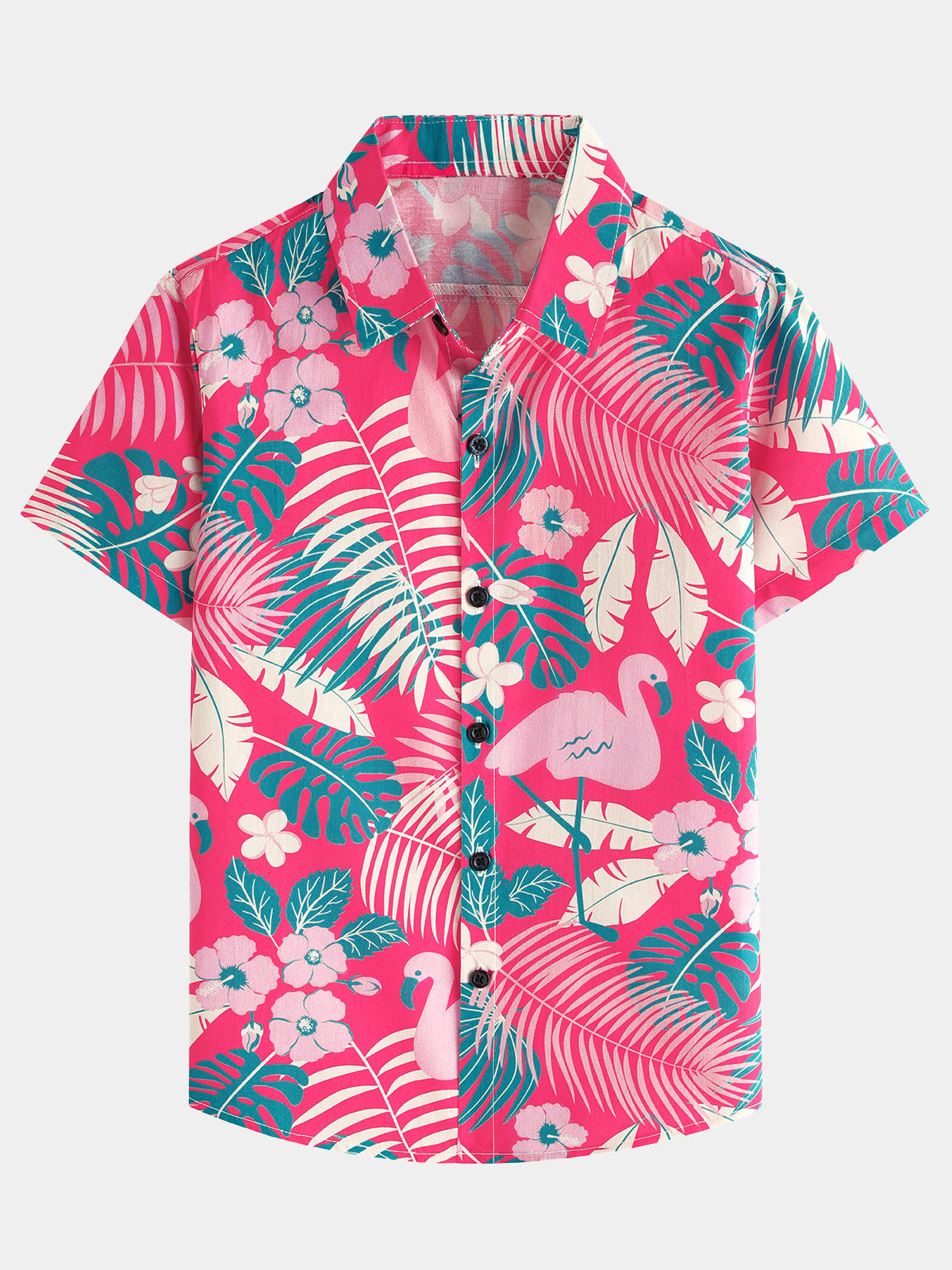 Boy's Pink Floral Print Tropical Aloha Summer Short Sleeve Shirt
