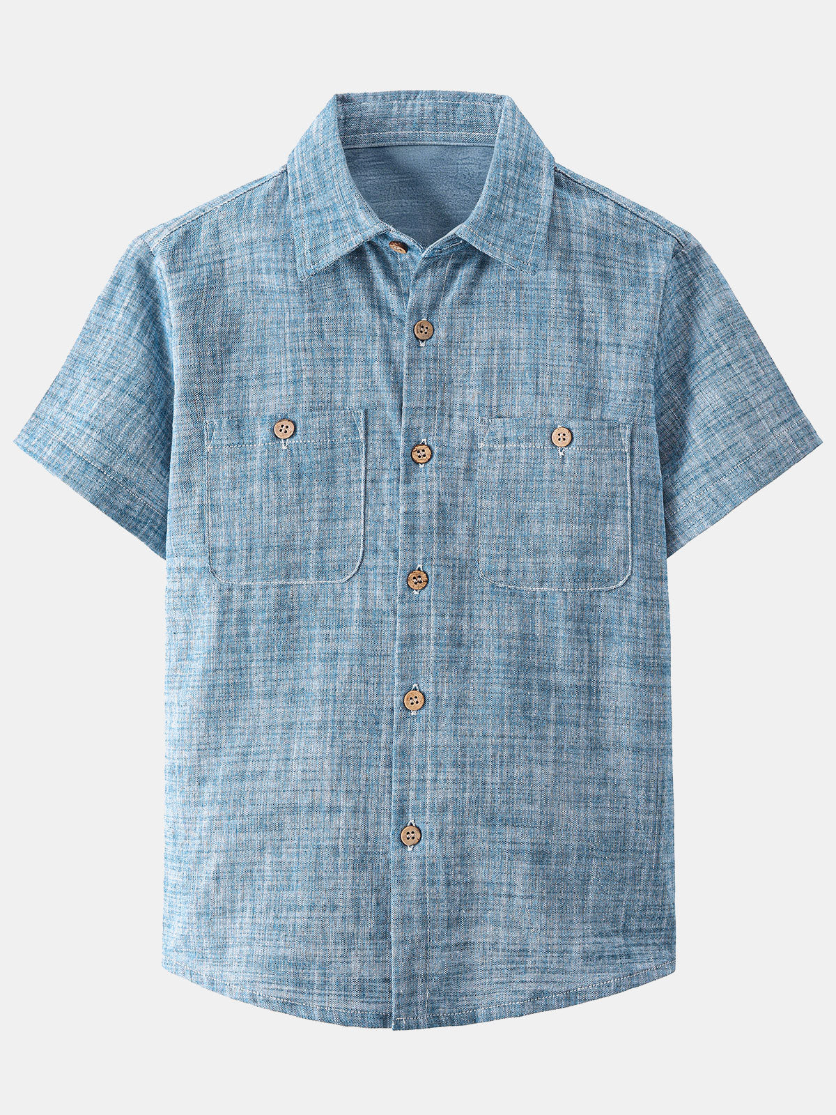Boy's Blue Short Sleeve Casual Cotton Woven Shirt