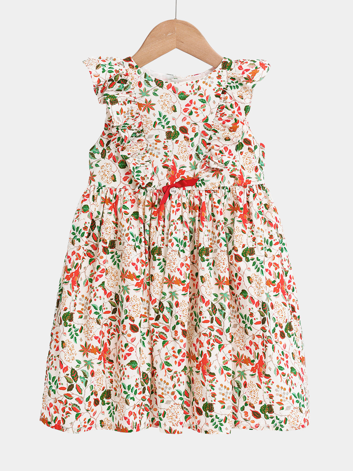 Girls' Bohemian Leaf & Flower Ruffle Collar A-Line Sundress for Daily & Occasion