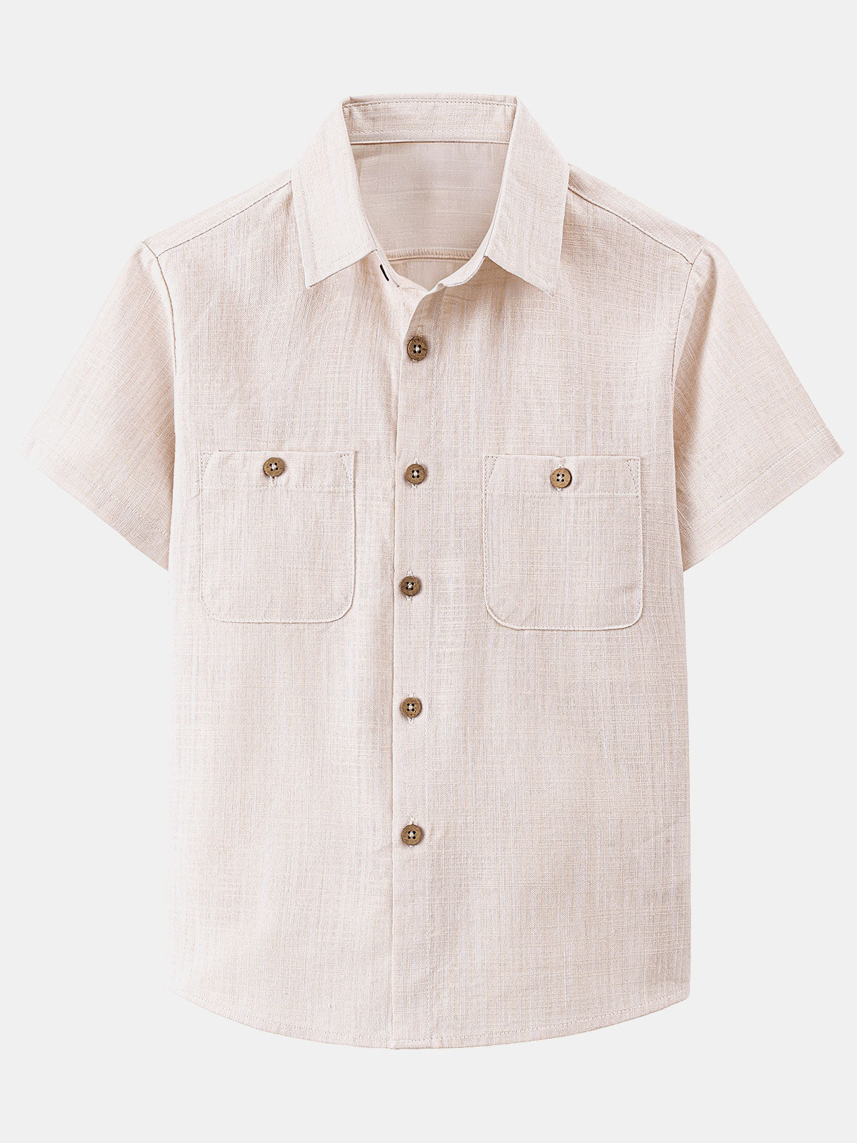 Boy's Beige Short Sleeve Casual Cotton Woven Shirt