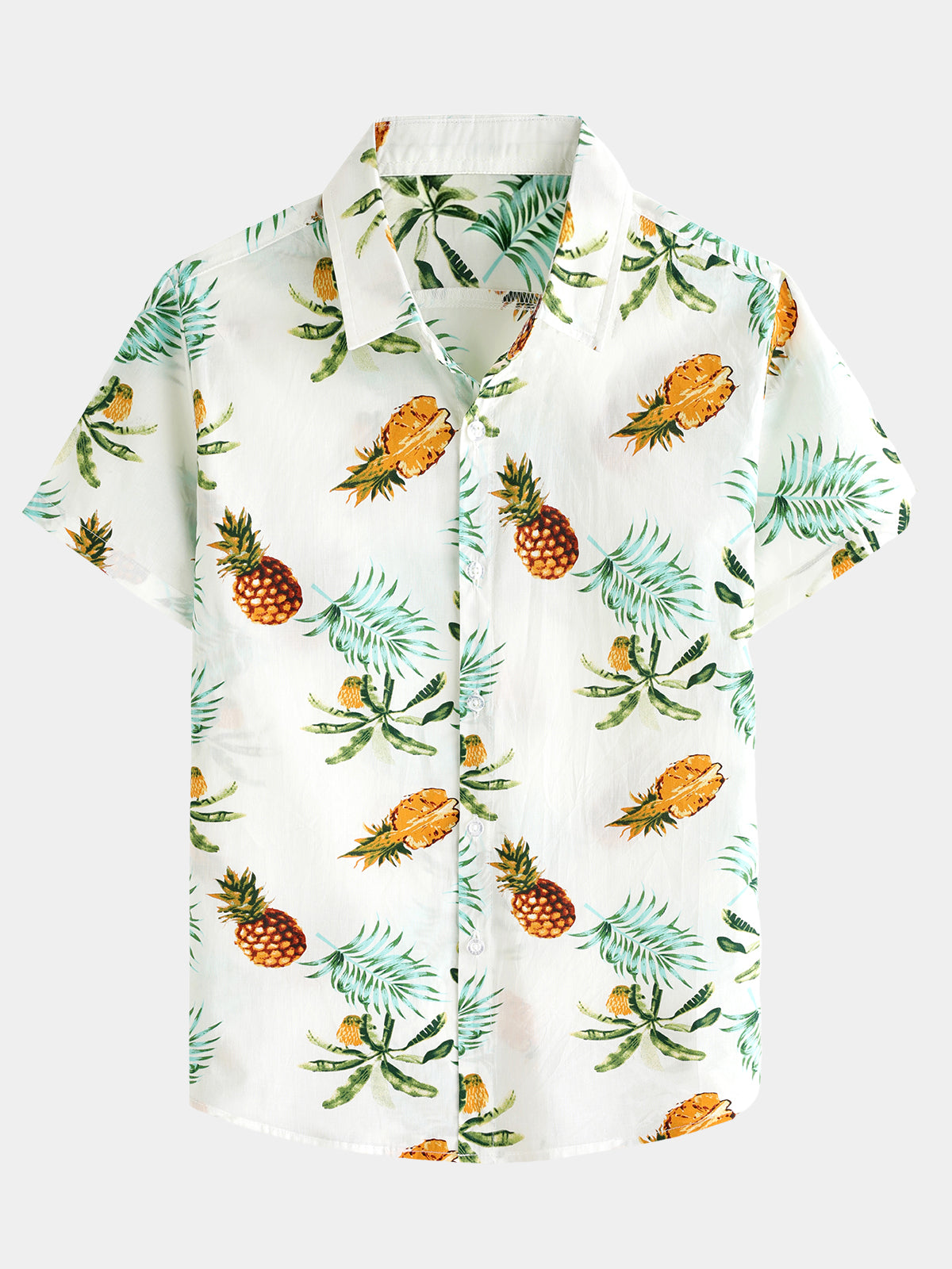 Boy's Pineapple Print Tropical Aloha Hawaiian Summer Short Sleeve Shirt