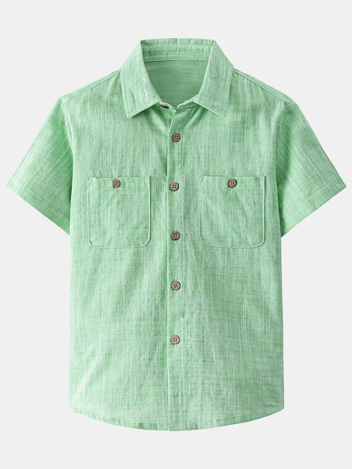 Boy's Green Casual 100% Cotton Woven Short Sleeve Shirt