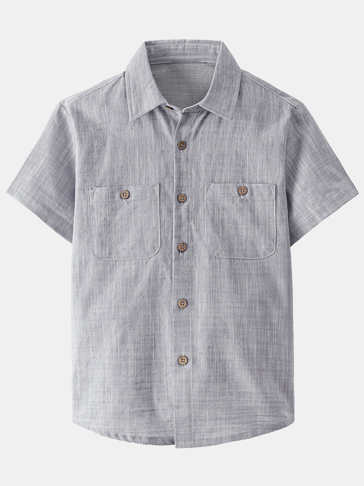 Boy's Grey Casual 100% Cotton Woven Short Sleeve Shirt