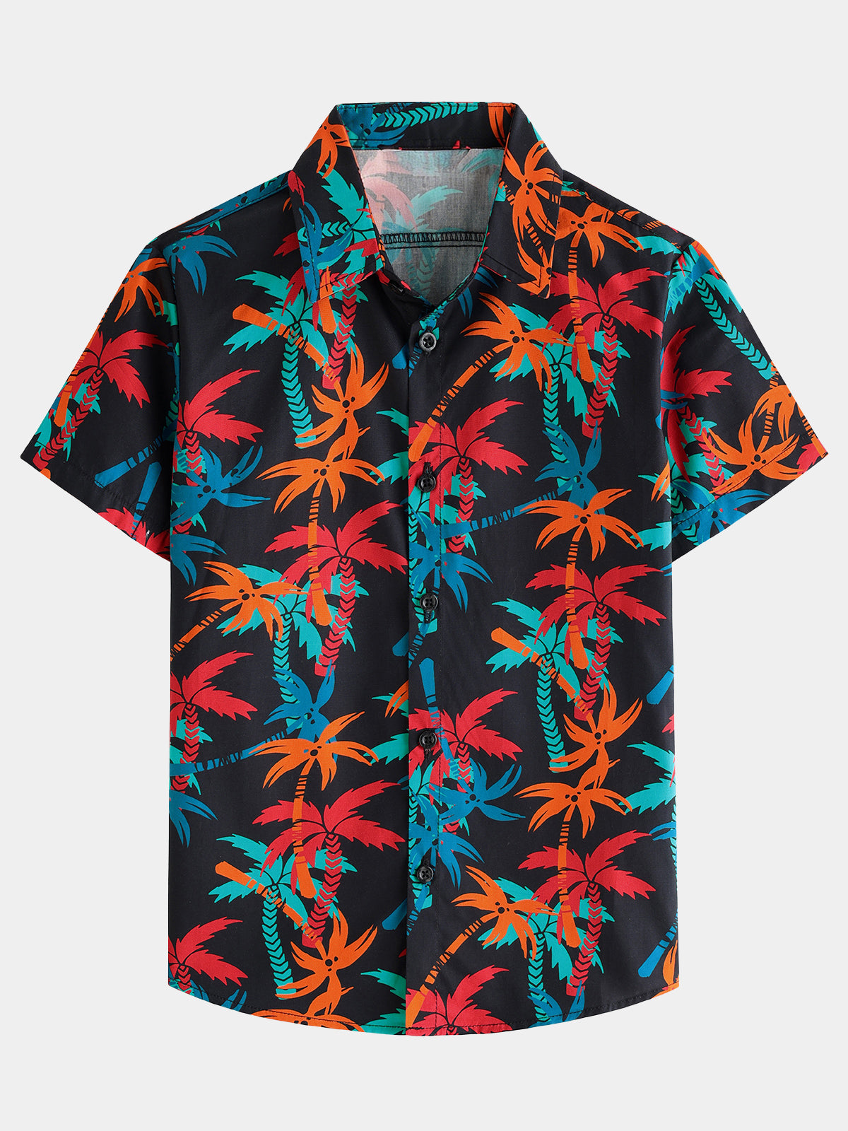 Boy's Plam Tree Print Tropical Aloha Hawaiian Short Sleeve Shirt