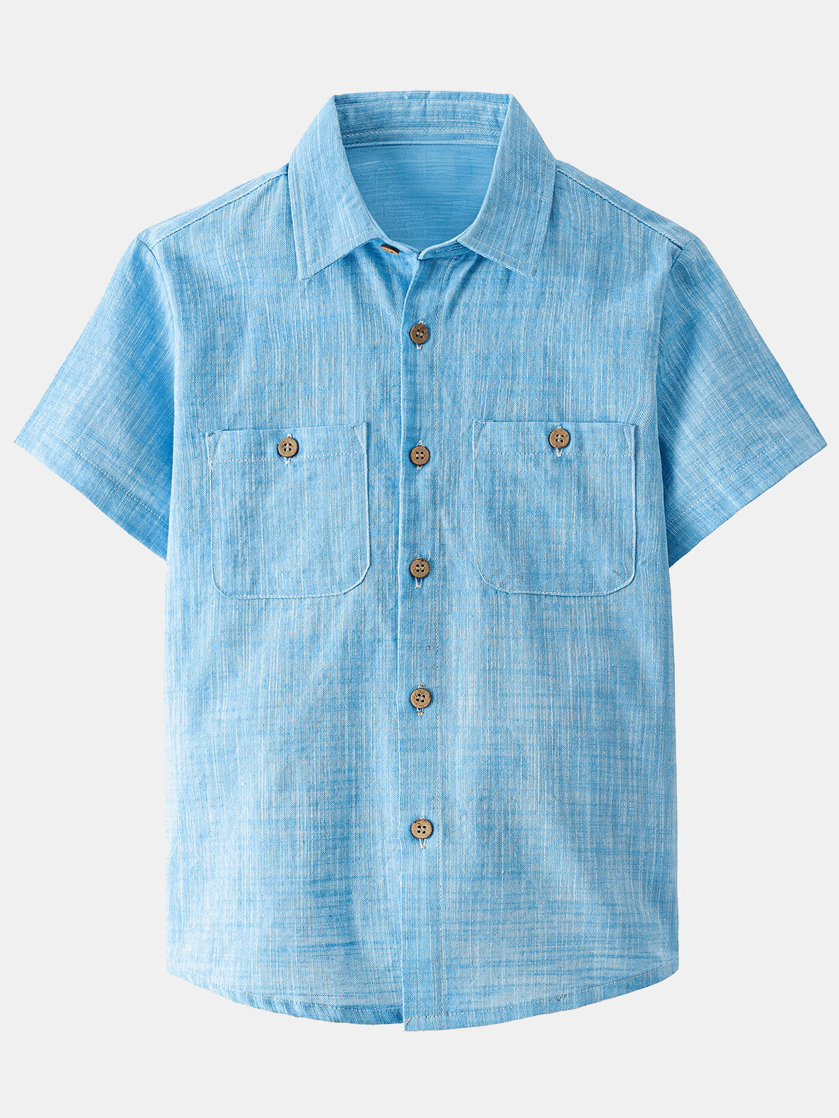 Boy's Blue Casual 100% Cotton Woven Short Sleeve Shirt