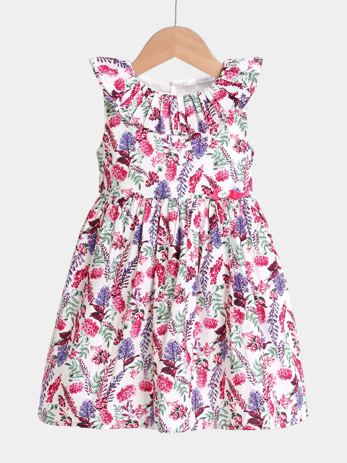 Girls' Vibrant Floral Summer DressRuffle Collar A-Line Casual Sundress