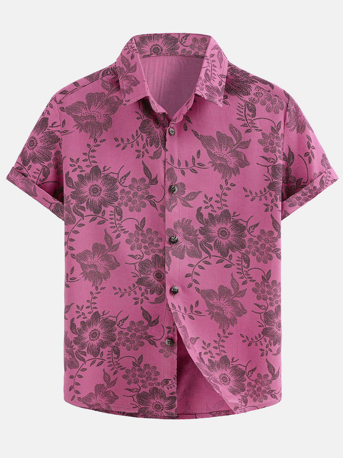 Boy‘s Pink Rayon Short Sleeve Casual Floral Shirt