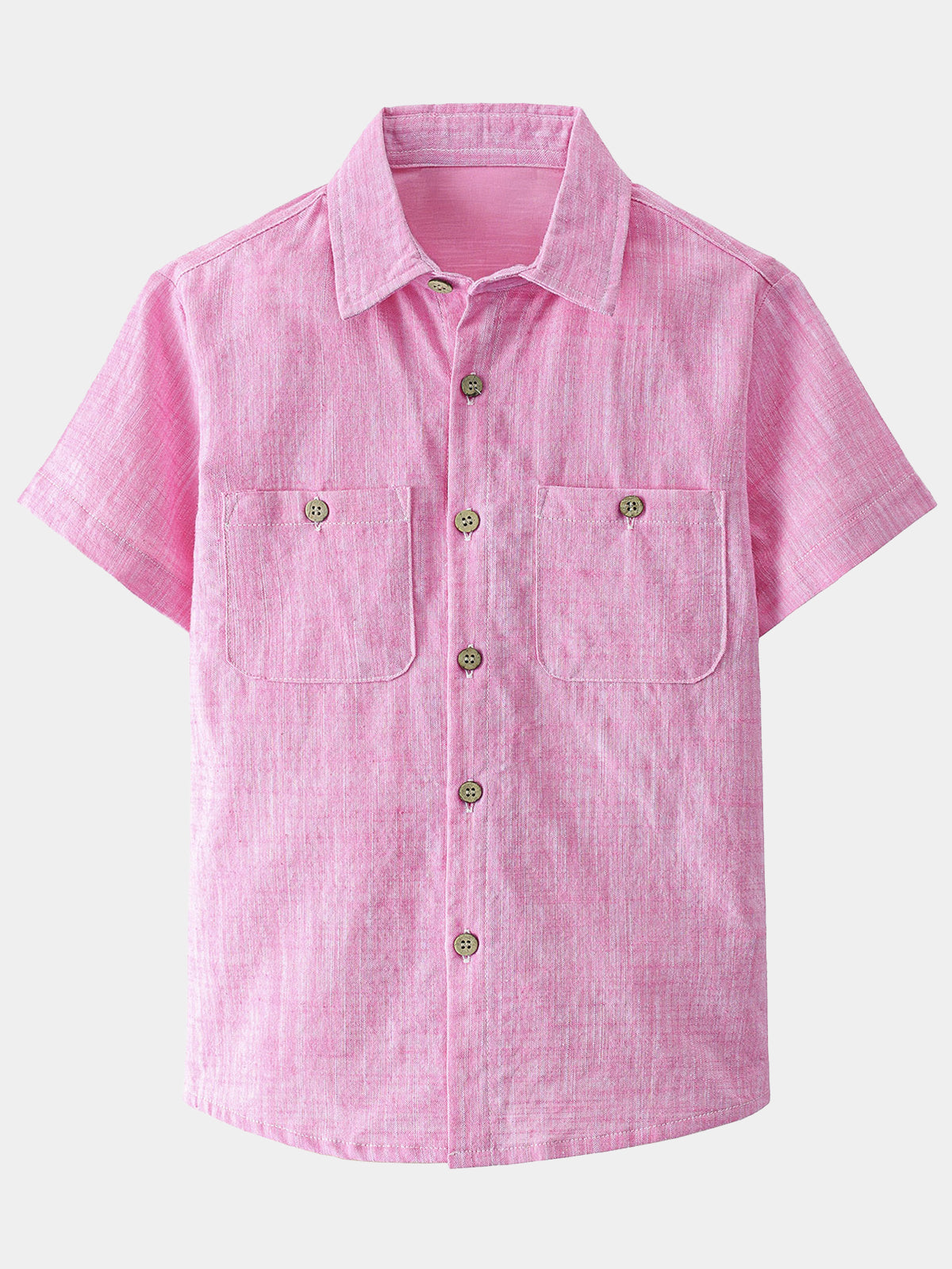 Boy's Pink Short Sleeve Casual 100% Cotton Woven Shirt
